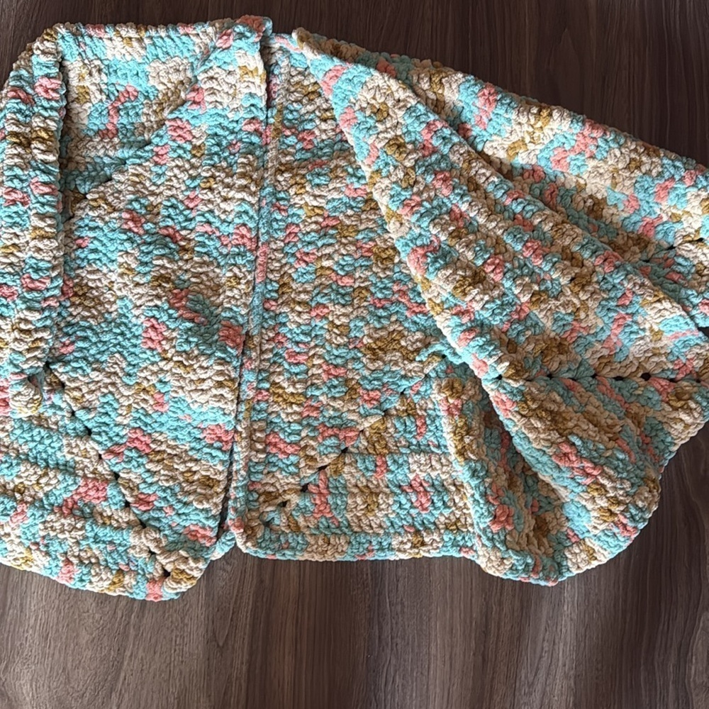 Vintage chunky handmade knit, multicolored cardigan and hat medium - Picture 9 of 12